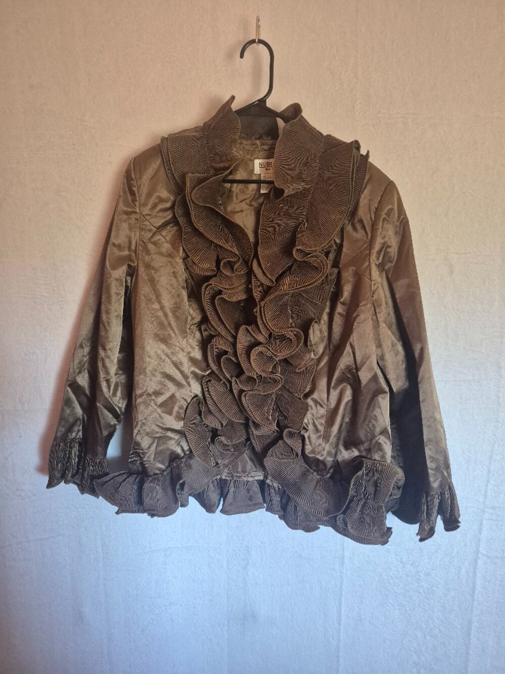 Nubiano New York Size 18 Copper Satin Ruffle Accordion Blazer Jacket Runway